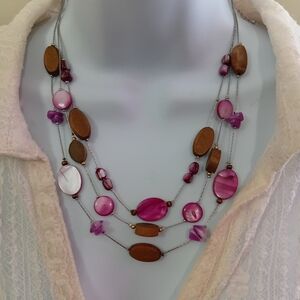 Chic Pink and Brown Beaded Necklace